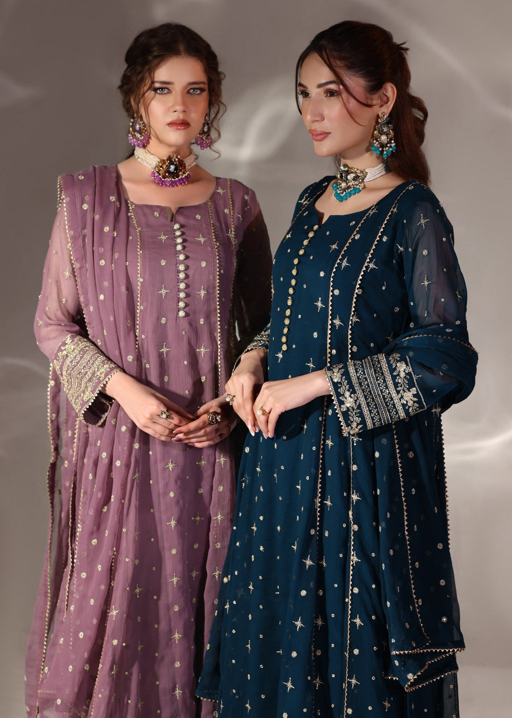Embroidered Chiffon Flared Pishwas 3-Piece Suit – Teal