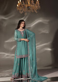 Embroidered PK Chiffon Kurti with Sharara 3-Piece Suit – Sea Green