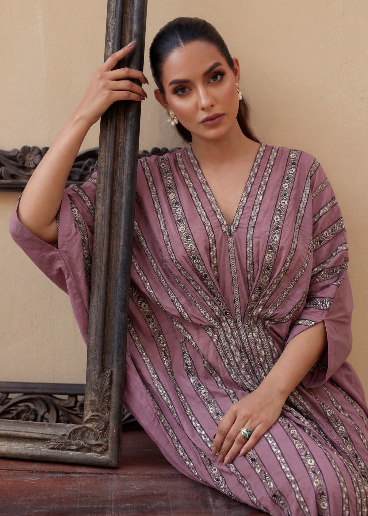 Embroidered Lawn Long Kaftan – Pink, Summer Wear