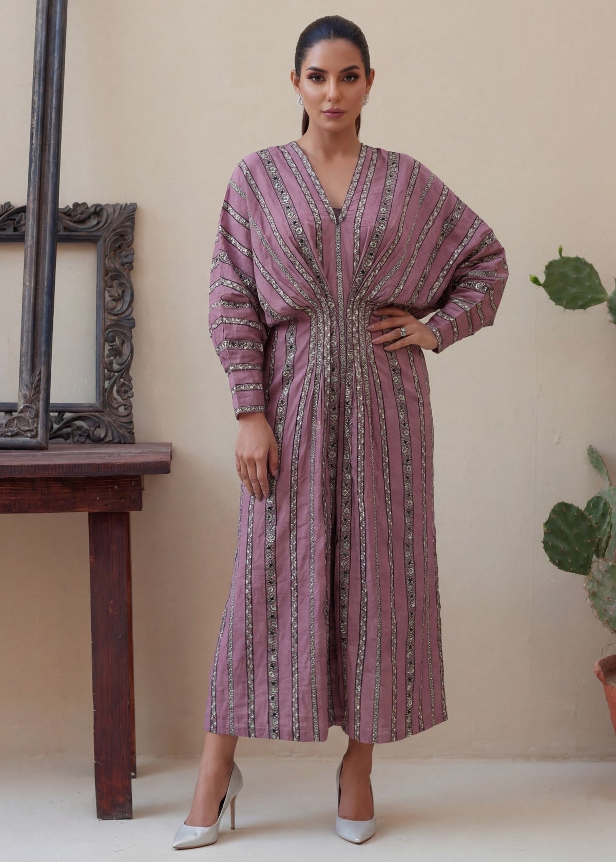 Embroidered Lawn Long Kaftan – Pink, Summer Wear