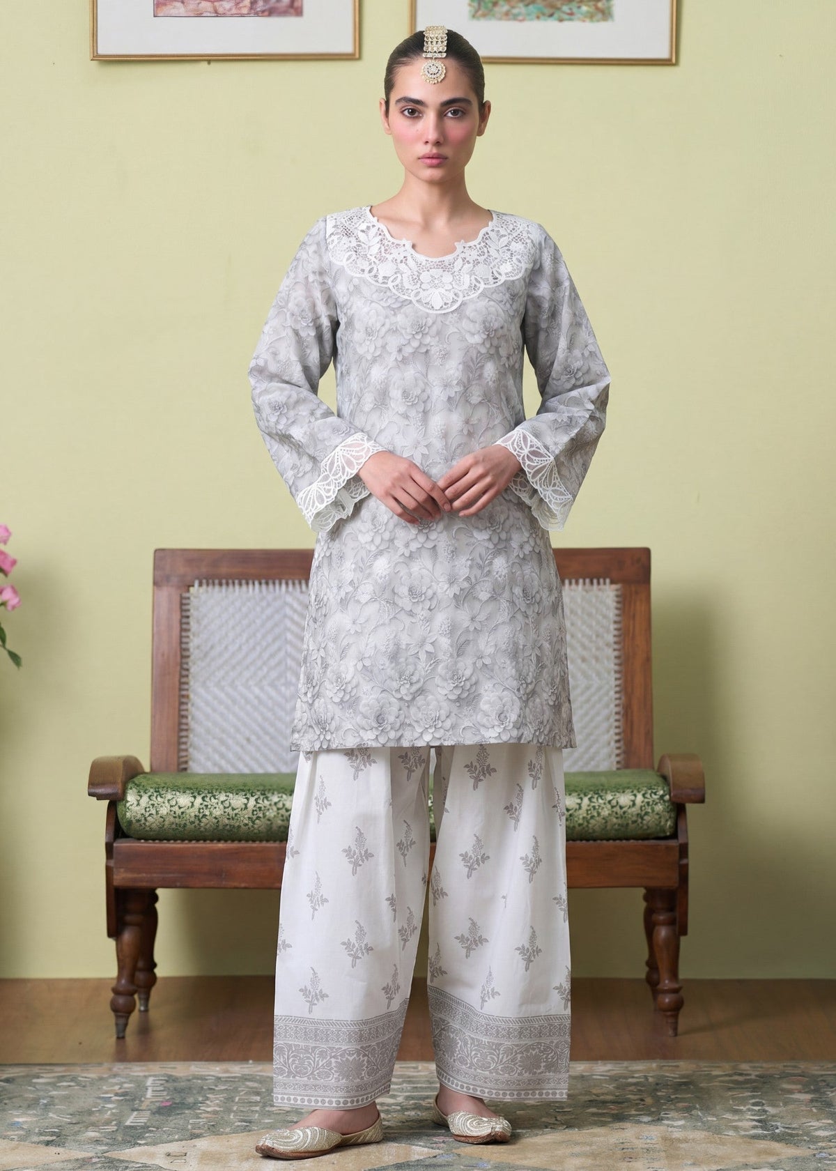 Embroidered Lawn Farshi Shalwar Suit – White, Summer Wear