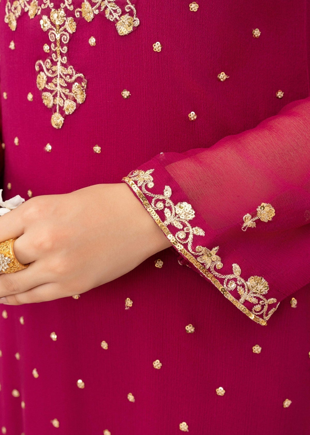Embroidered Chiffon Long Kurta 3-Piece Suit – Magenta