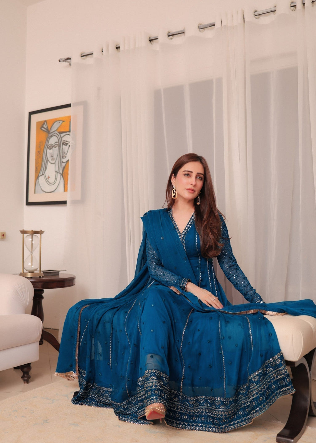 Embroidered Chiffon Flared Pishwas 4-Piece Suit – Blue