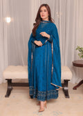 Embroidered Chiffon Flared Pishwas 4-Piece Suit – Blue