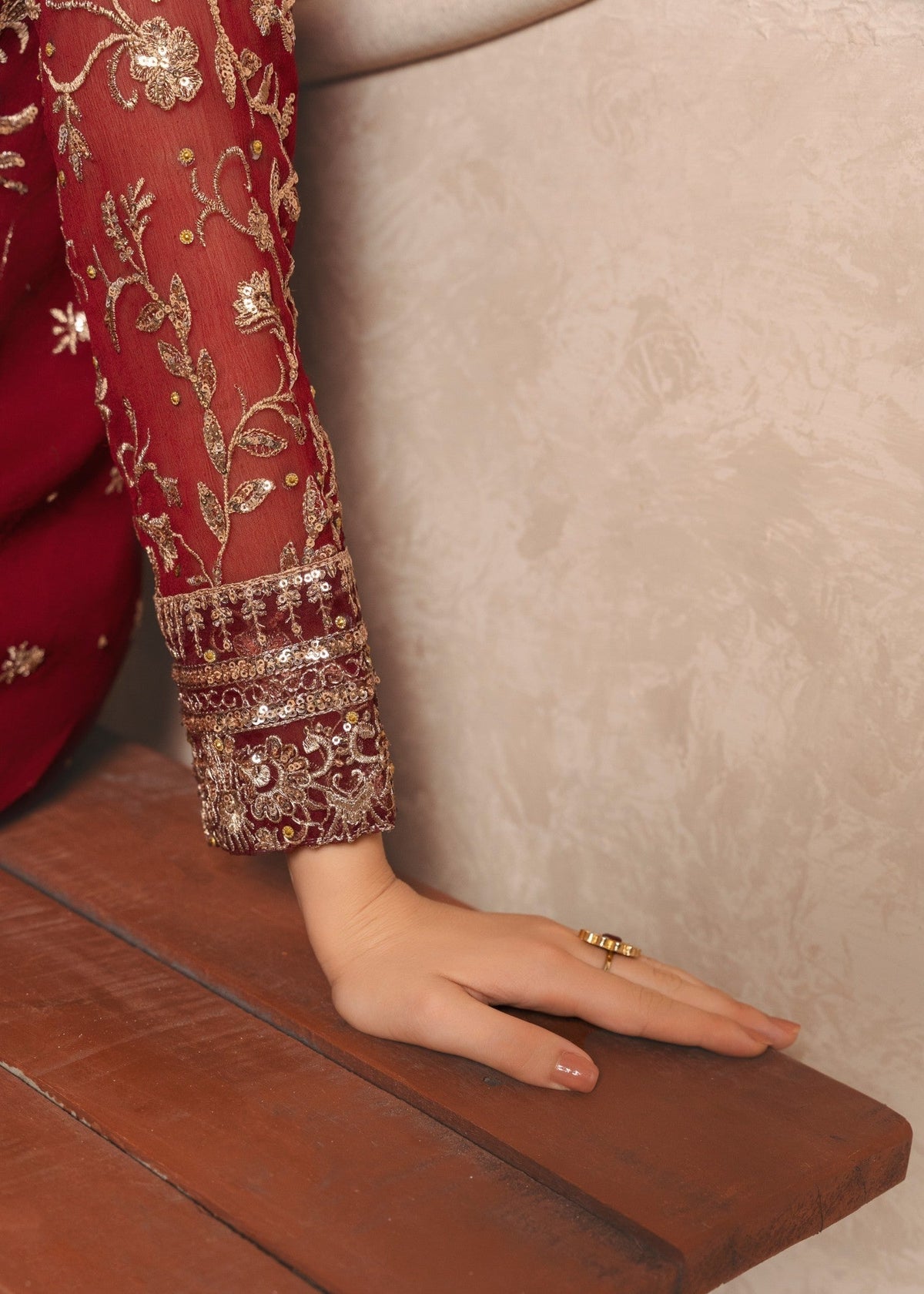 Embroidered Chiffon Long Angrakha 3-Piece Suit – Maroon, Formal Wear
