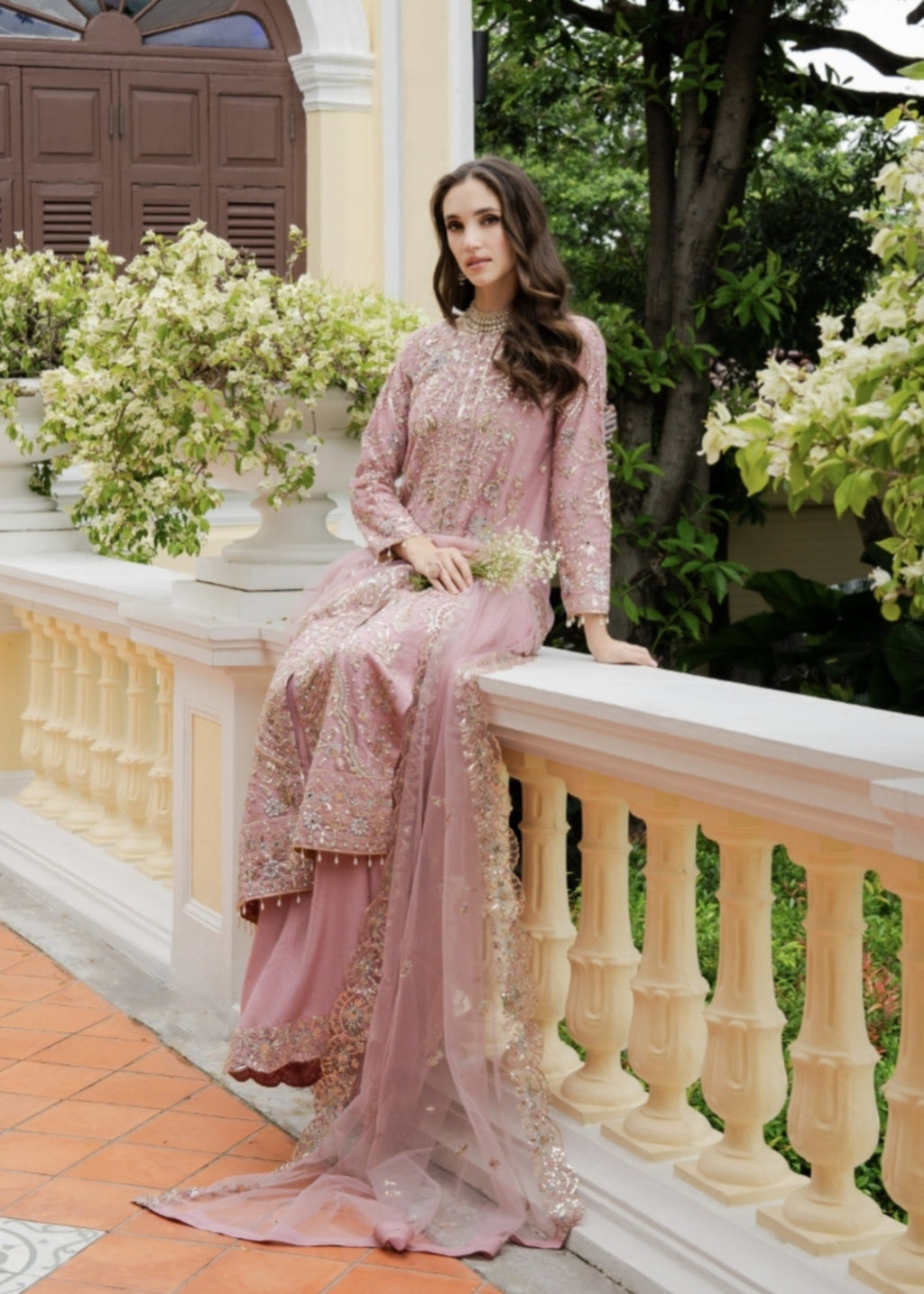 Embroidered Net Long Shirt Lehenga Suit – Tea Rose Pink