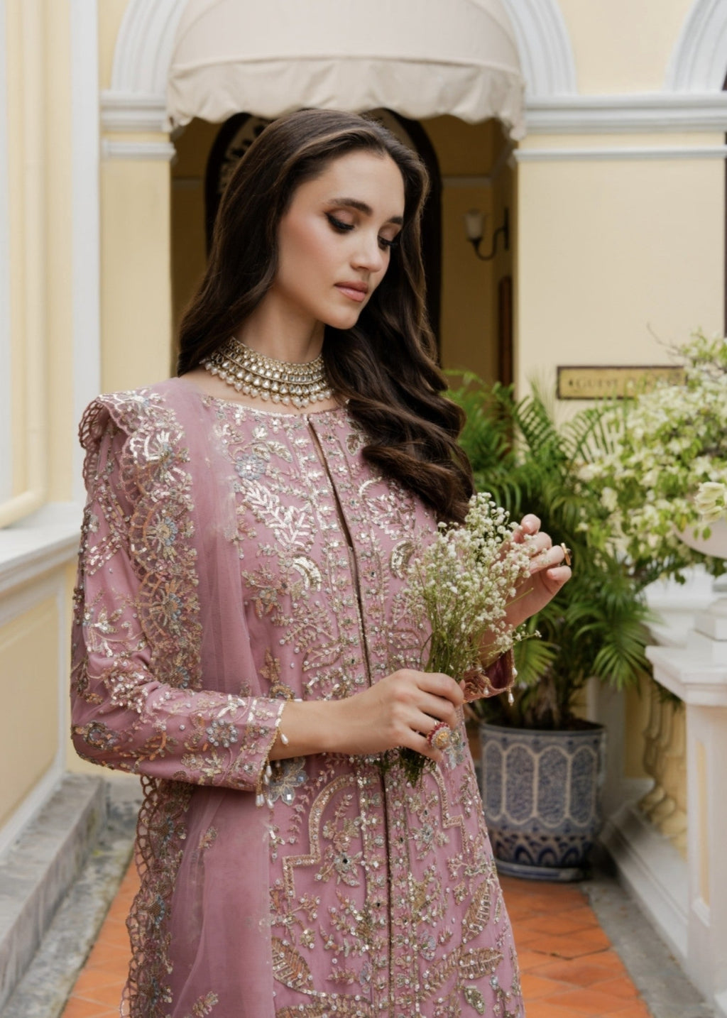 Embroidered Net Long Shirt Lehenga Suit – Tea Rose Pink