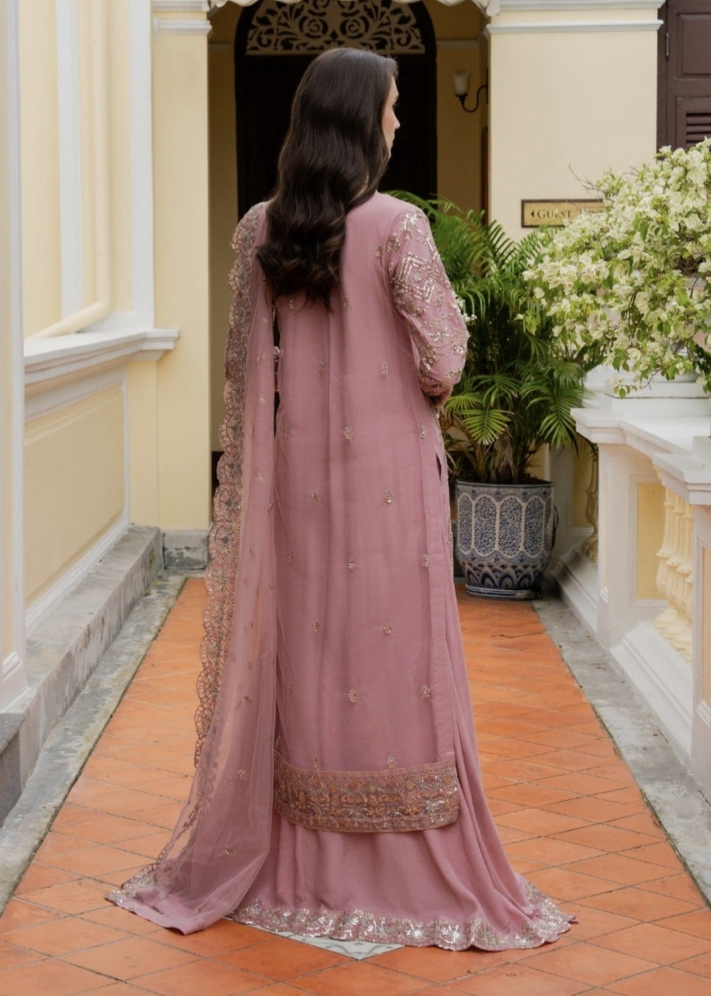 Embroidered Net Long Shirt Lehenga Suit – Tea Rose Pink