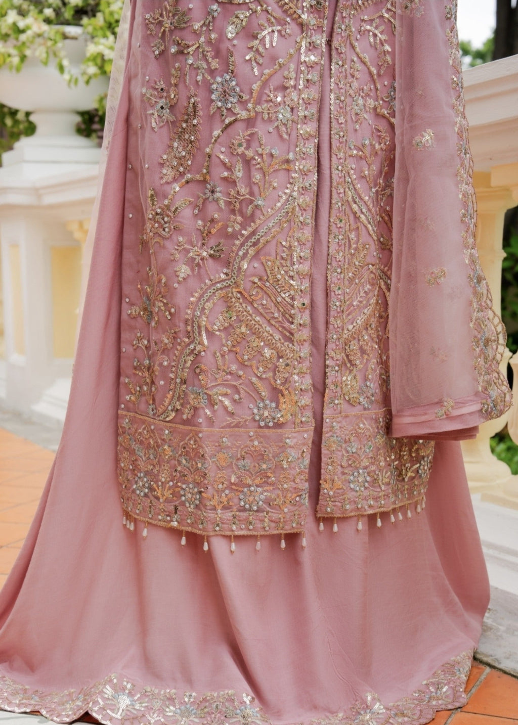 Embroidered Net Long Shirt Lehenga Suit – Tea Rose Pink