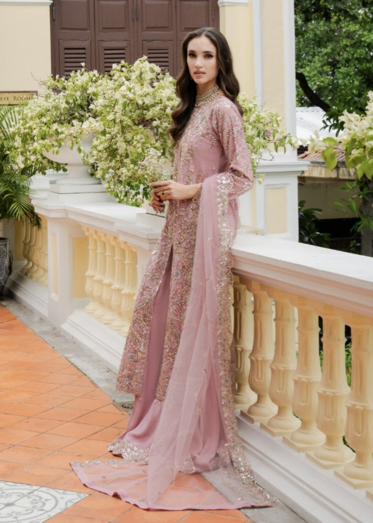 Embroidered Net Long Shirt Lehenga Suit – Tea Rose Pink