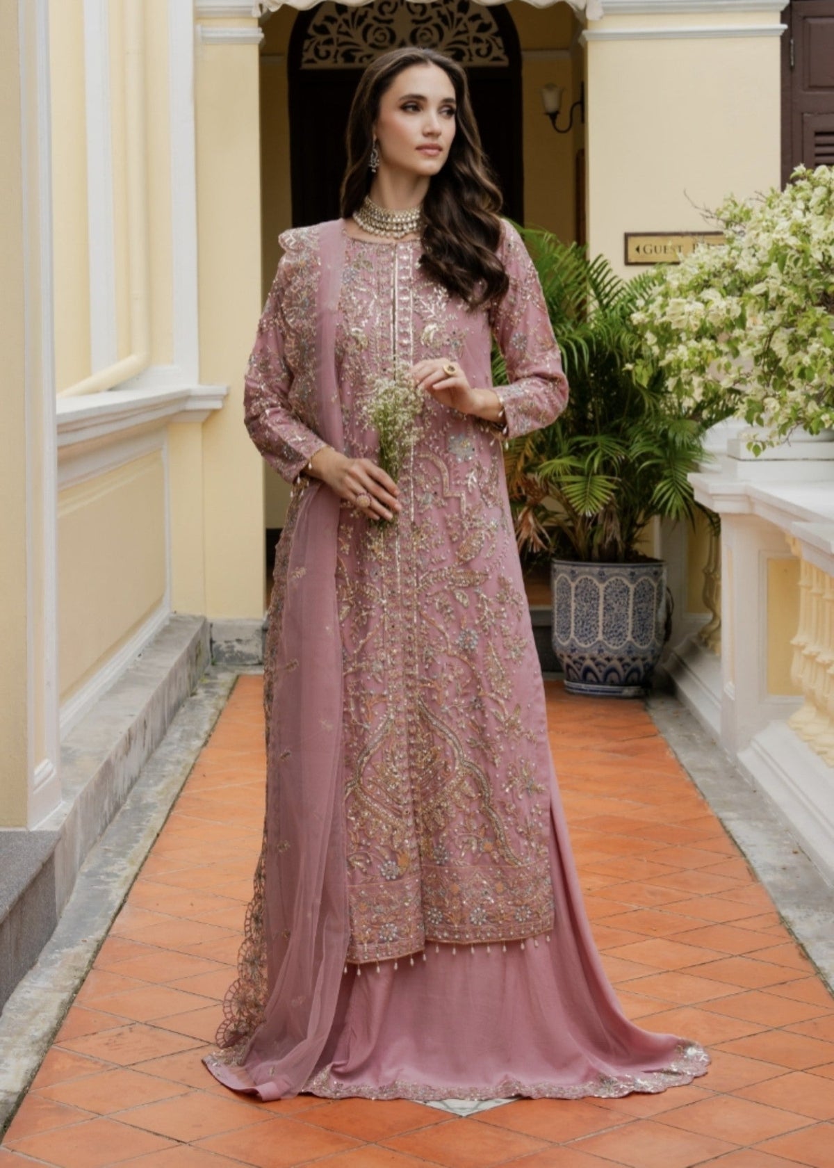 Embroidered Net Long Shirt Lehenga Suit – Tea Rose Pink