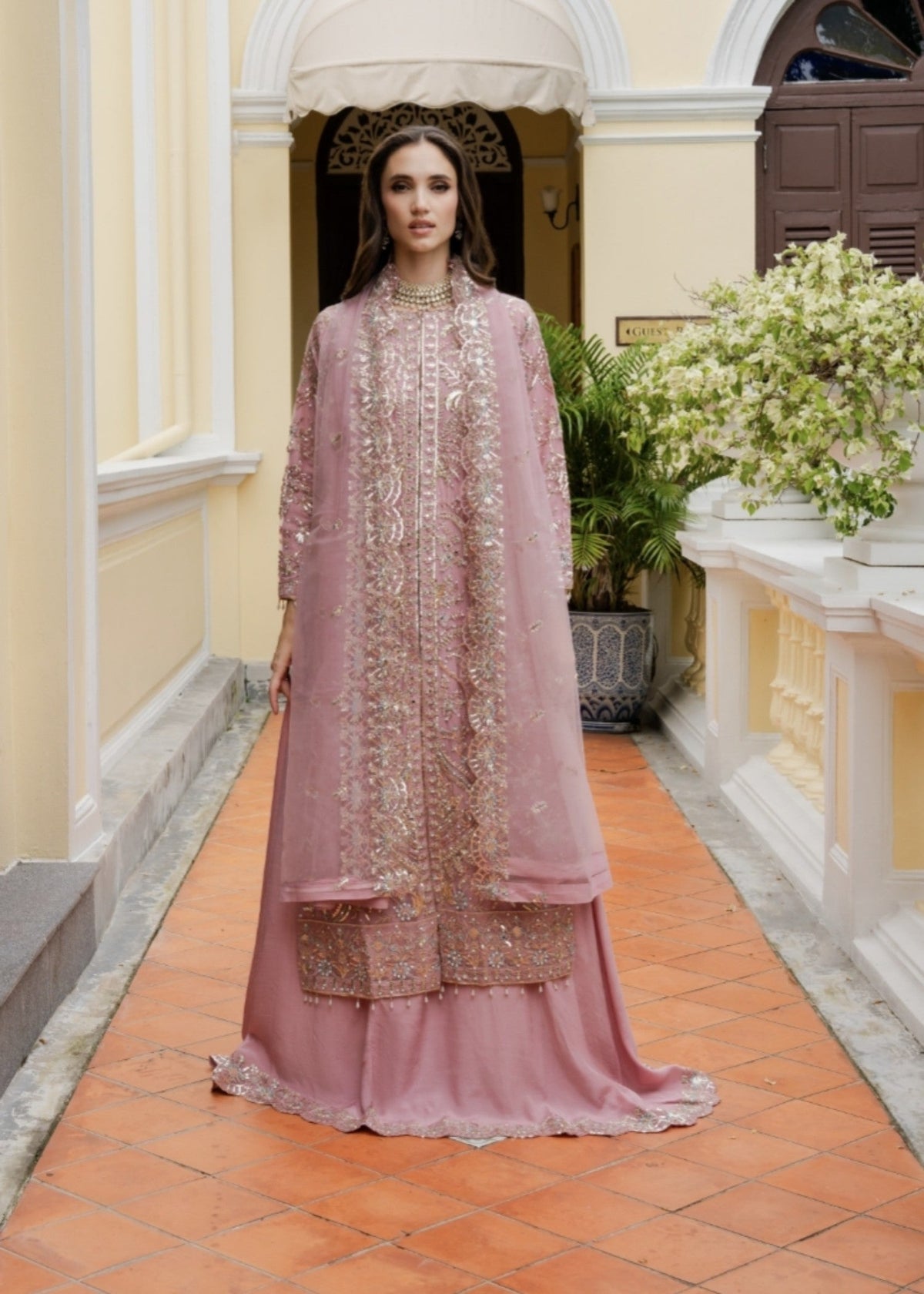 Embroidered Net Long Shirt Lehenga Suit – Tea Rose Pink