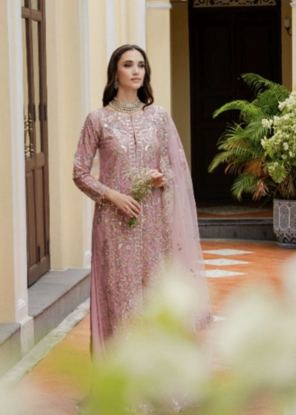 Embroidered Net Long Shirt Lehenga Suit – Tea Rose Pink