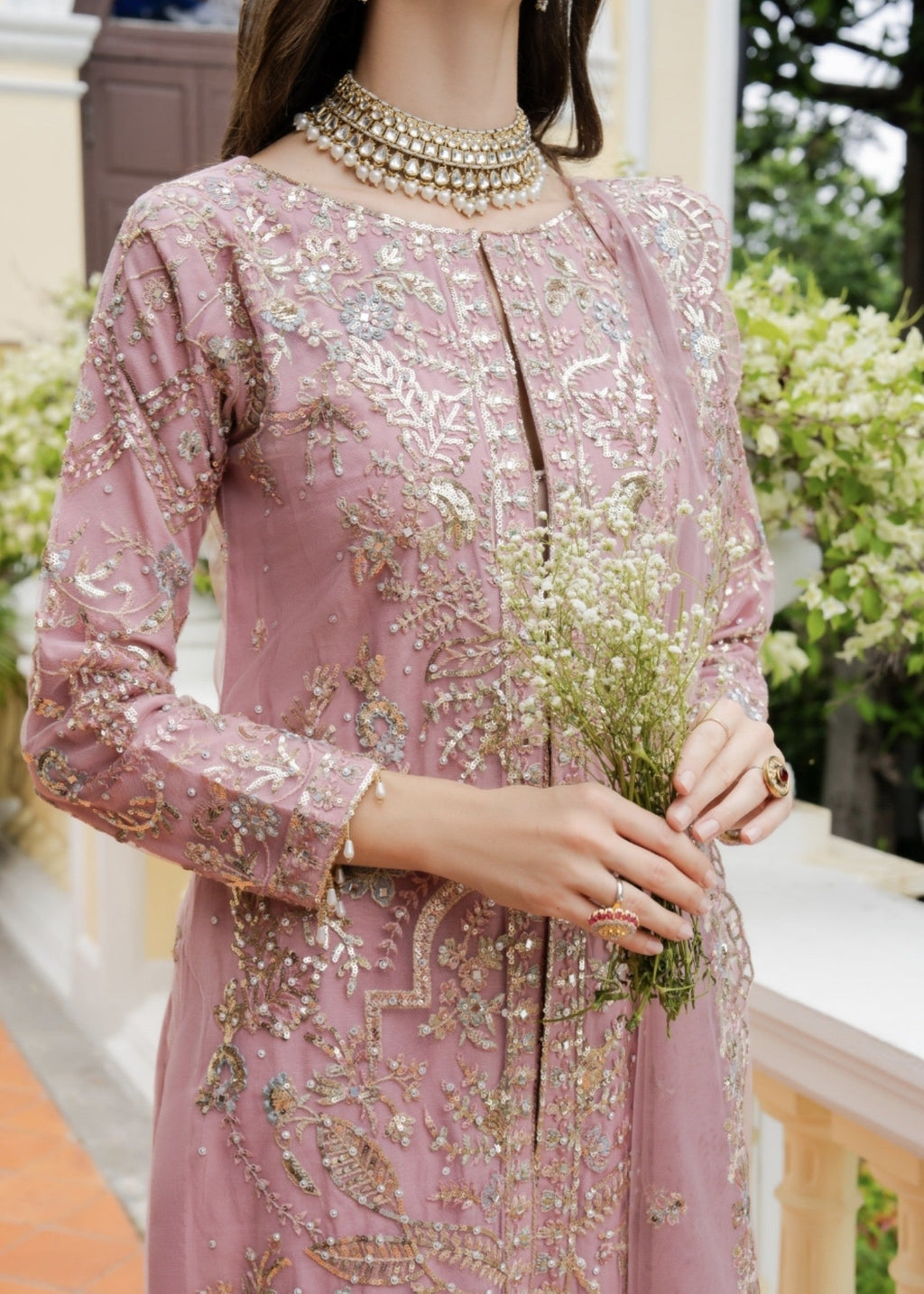 Embroidered Net Long Shirt Lehenga Suit – Tea Rose Pink
