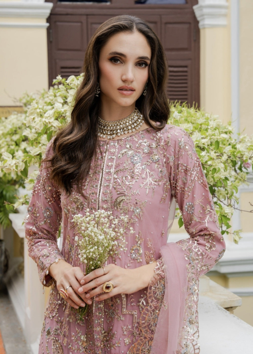 Embroidered Net Long Shirt Lehenga Suit – Tea Rose Pink